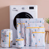 HULIANFU Pineapple Printing Zippered Mesh Laundry Bag Polyester Washing Net Bag For Underwear Sock Washing Machine Pouch Clothes Bra Bags