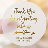 HULIANFU Thank You For Celebrating With Us Stickers With Gold, Silver or Rose Gold Foil, White Matte Round Stickers, Wedding Stickers