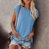 Solid Tops Tee Shirts Women Pocket T-shirt Summer Casual O-neck Loose T Shirt Short Sleeve Female Soft Tops mujer camisetas
