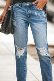 hulianfu Ripped Slim Fit Washed Jeans