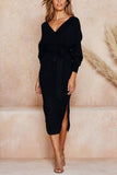 hulianfu hulianfu V Neck Backless Sweater Dress(5 Colors)
