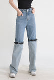 hulianfu Patchwork Belted Design Modern Jeans
