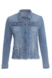 hulianfu Beaded Decor Girly Burrs Denim Coat