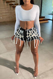 hulianfu Solid Color Feminine Bandage Denim Shorts