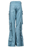 hulianfu Solid Color Classic Multi Pocket Bell Bottoms Jeans