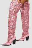 hulianfu Pink Snake Print Patchwork Modern Boots