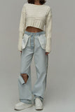 hulianfu Inside-Out Chic Wide Leg Ripped Jeans