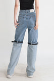 hulianfu Patchwork Belted Design Modern Jeans