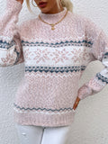 hulianfu Christmas Snowflake Print Half Turtleneck Sweater, Casual Fall Winter Knit Top, Women's Clothing