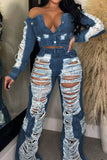 hulianfu Ripped Burrs On-trend Multi Pocket Jeans