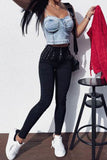 hulianfu Solid Color On-trend Zipper Denim Camisole