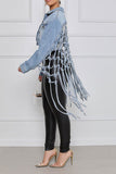 hulianfu Solid Color Stylish Tassels Denim Jacket