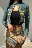 hulianfu Letter Embroidery Retro Washed Denim Jacket