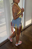 hulianfu Solid Color Casual Tassels Shorts