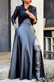 hulianfu Black Undeniable High Split Skirt