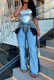 hulianfu Hit Color Patchwork Hippy Tassel Jeans