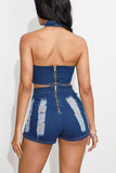 hulianfu Ripped On-trend Denim Pant Suit