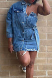 Solid Color Chic Asymmetric Lace-Up Denim Mini Dress