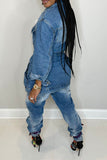 hulianfu Gradient Versatile Belted Denim Coat