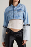 hulianfu Patchwork Belt Design Stylish Denim Jacket