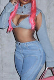hulianfu Solid Color Unique Irregular Denim Jacket