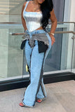 hulianfu Hit Color Patchwork Hippy Tassel Jeans