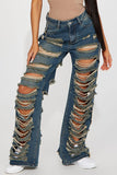 hulianfu Ripped Stylish Micro Flared Washed Jeans