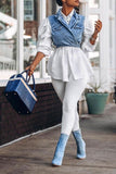hulianfu Outstanding Puff Sleeve White Blouse & Adjustable Denim Gilet