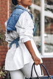 hulianfu Outstanding Puff Sleeve White Blouse & Adjustable Denim Gilet
