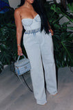 hulianfu Denim Girly Bandeau Pant Suit