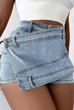 hulianfu Solid Color Undeniable Irregular Denim Skirt