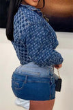 hulianfu Houndstooth Patchwork Casual Denim Jacket