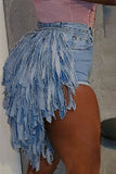 hulianfu Patchwork Tassel Hot Denim Shorts