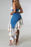 hulianfu Geometric Print  Modern Backless Dress Suit