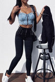 hulianfu Solid Color On-trend Zipper Denim Camisole