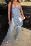 hulianfu Irregular Patchwork Modern Wide Leg Jeans