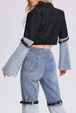hulianfu Denim Patchwork Undeniable Belt Decor Blazer