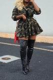 hulianfu Sequin Patchwork Camouflage Lapel Cute Coat With Belt