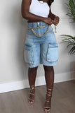 hulianfu Gradient Casual Multi Pocket Denim Shorts