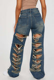 hulianfu Ripped Stylish Micro Flared Washed Jeans