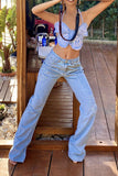 hulianfu Butterfly Denim Rocking Backless Pant Suit