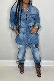 hulianfu Gradient Versatile Belted Denim Coat