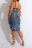 Burrs Patchwork Romantic Strappy Denim Mini Dress