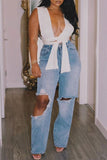 hulianfu Blue On-trend Cut-Out Jeans