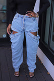 hulianfu Solid Color Hippy Cutout Design WashedJeans