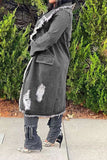 hulianfu Ripped Burrs Notched Lapel Casual Denim Coat
