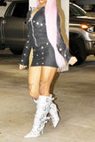 Solid Color Denim Punk Eyelets Decor Mini Dress