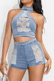 hulianfu Ripped On-trend Denim Pant Suit