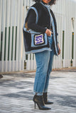 hulianfu Faux Fur Patchwork Retro Denim Gilet