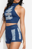 hulianfu Ripped On-trend Denim Pant Suit